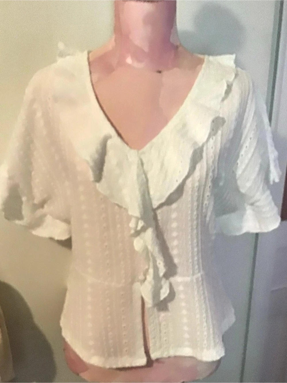 Sunny Leigh Eyelet Ruffle Blouse in White Size Medium